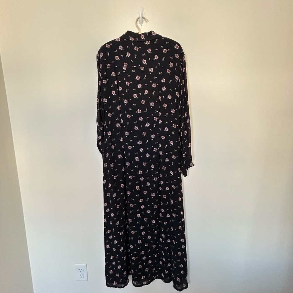 Laura Ashley Floral Maxi Dress Black 8 Vintage Long Sleeve Wool Blend UK Made - Picture 5 of 9